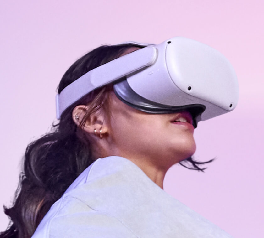 Oculus Quest 2 headset worn by a woman